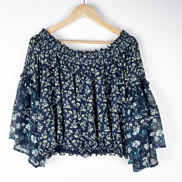 2/$30 Free People Rose Valley Floral Off Shoulder Blouse Small - Picture 4 of 5